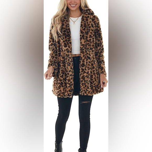 Pink Lily Boutique vegan fur coat leopard cheetah print fuzzy jacket small - Picture 3 of 6
